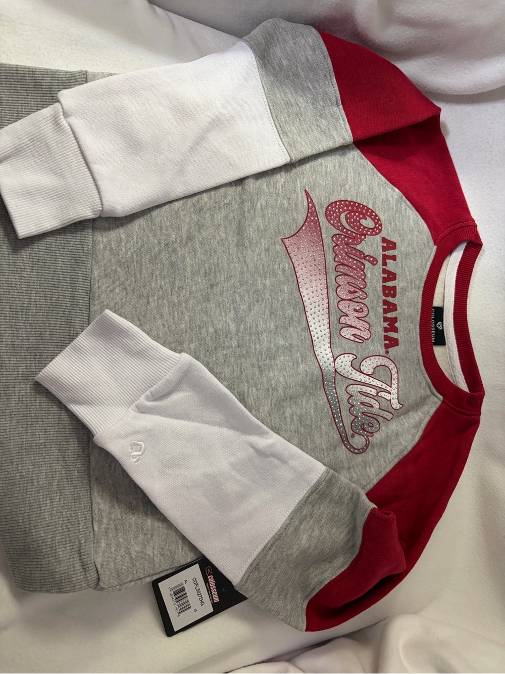 Colosseum Girls Alabama Raglan Sweatshirt - Gray, White & Red